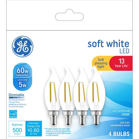 Ge Classic Led Light Bulbs 60 Watt Soft White Ca11 Bulbs Small Base 13yr 4pk