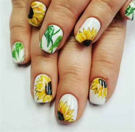 Cute Yellow Sunflower Nail Designs For Sunflower Nails Nail