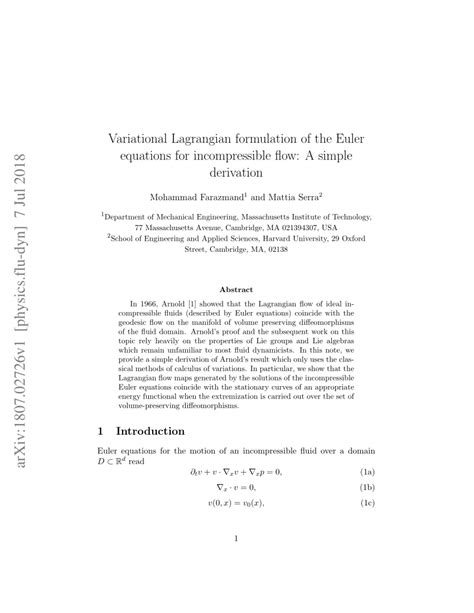 PDF Variational Lagrangian Formulation Of The Euler Equations For