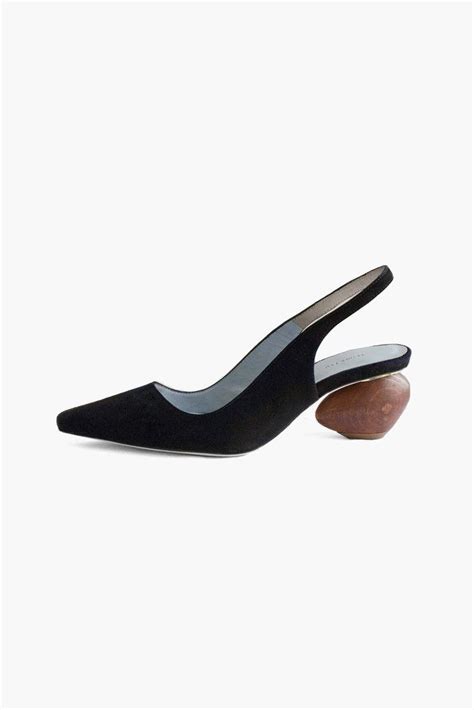 Margot Black Suede Slingback With Honey Heel Rejinapyo Heels