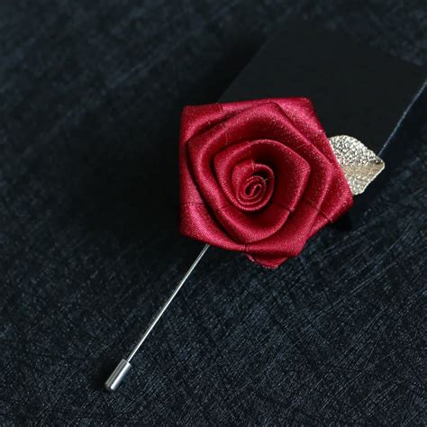 Handmade Flower Boutonniere Stick Gold Leaf Brooch Luxury Rose Corsage