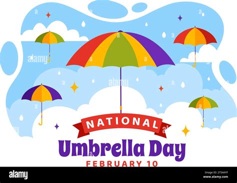 National Umbrella Day Vector Illustration On 10 February With Umbrellas