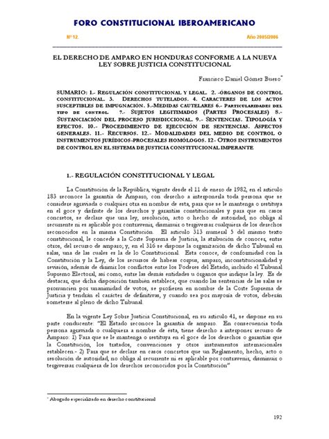 El Derecho De Amparo En Honduras Pdf Mandato Habeas Corpus