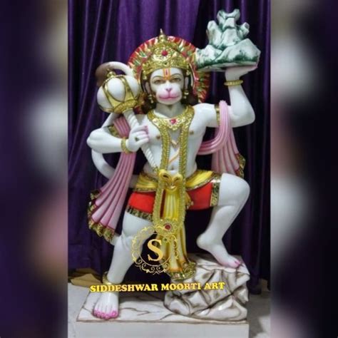 Golden Gold Plated Multicolor Lord Hanuman Marble Statue For Worship