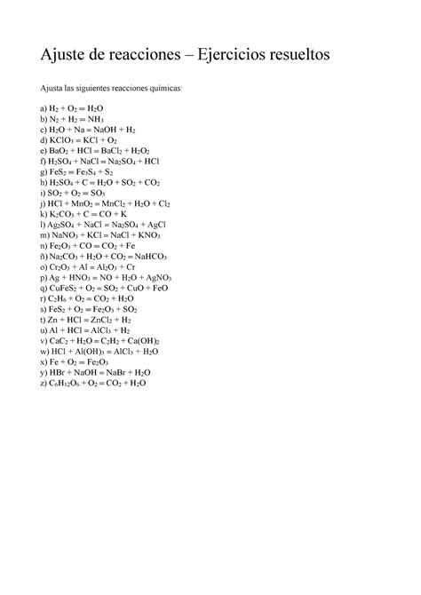 Ajuste Reacciones Quimica Ajuste De Reacciones Ejercicios Resueltos