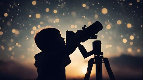 premium ai image  child    telescope   sunset