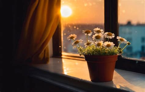 Premium Photo Beautiful Bouquet Of Daisies In A Pot On The Windowsill