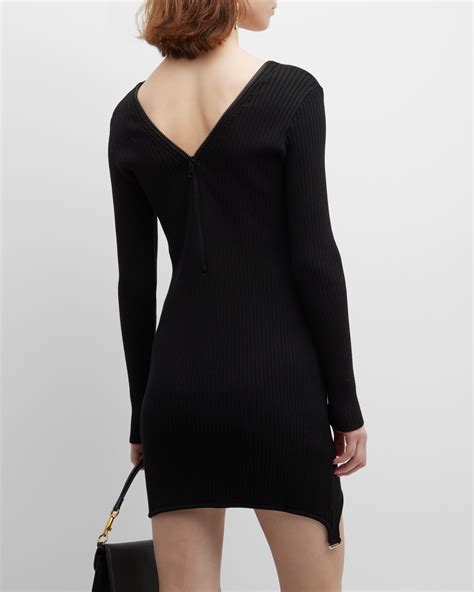 Courreges Rib Knit Zipper Mini Dress With Suspender Details Neiman Marcus