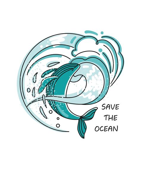 Premium Vector Save Ocean Eco Label Hand Drawn Whale In The Waves Of