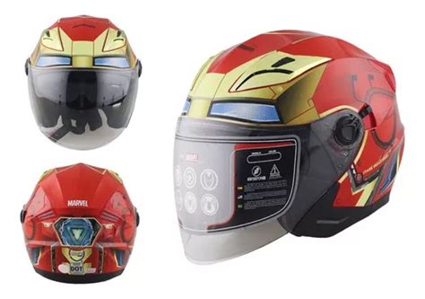 Casco Moto Edge Marvel Iron Man Rojo 3 4 Certificado Dot Color Rojo Oro