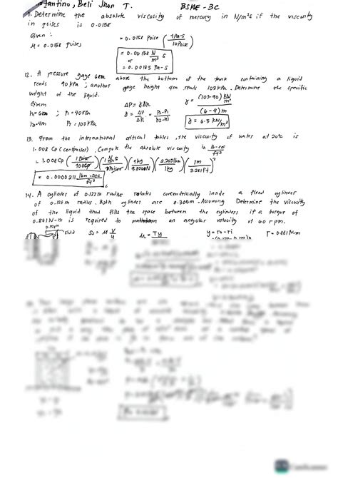 SOLUTION Properties Fluid Mechanics Problem Set With Answer Studypool