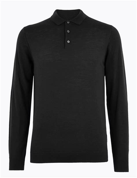 Pure Extra Fine Merino Wool Polo Shirt M S Collection M S Long