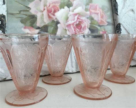 Pink Depression Glass Footed Pitcher Set Of 4 Parfait Pink Etsy