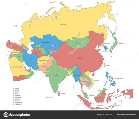 Ilustracion Mapa Asia Politico Colorido Mapa Politico De Asia Images