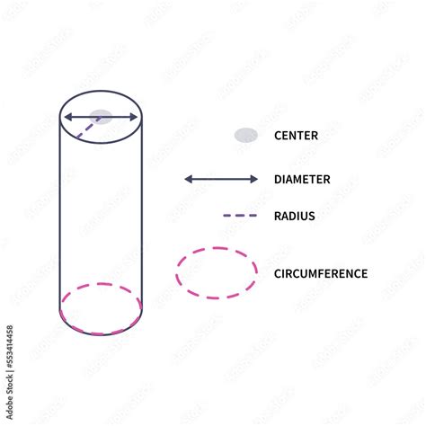 Circle geometry diagram of diameter, radius and circumference. Distance measurement tool ...