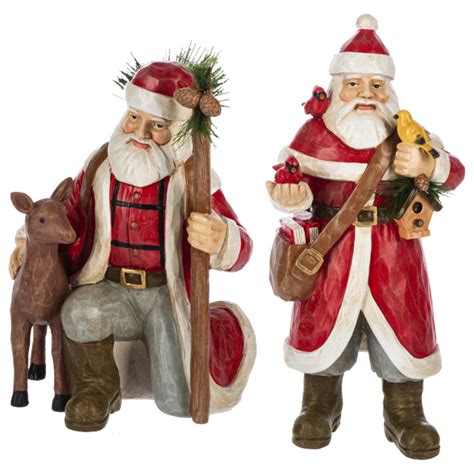 Wholesale Carved Woodland Santa Figurines 2 Pc Ppk Ganz