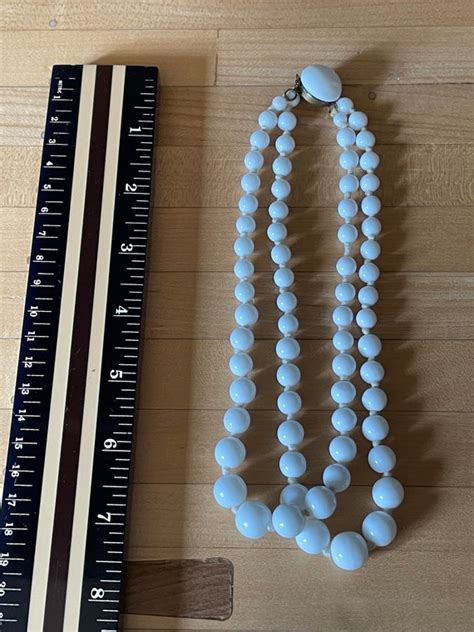 Czechoslovakia Signed Double Strand White Milk Glass Gem