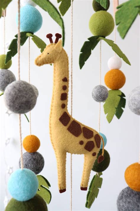 Giraffe Baby Mobile Felt Balls Mobile For Crib Safari Etsy