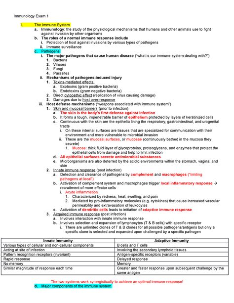 Immunology Exam 1 Study Guide 3 Immunology Exam 1 I The Immune