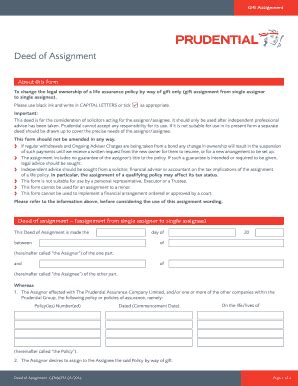 Prudential Deed Of Assignment Fill Online Printable Fillable Blank