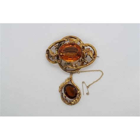 A Large And Ornate Victorian Pinchbeck Citrine Brooch Cm X Cm