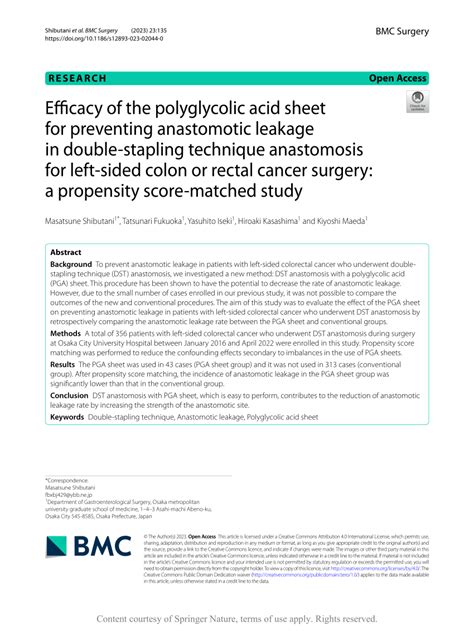 Pdf Efficacy Of The Polyglycolic Acid Sheet For Preventing