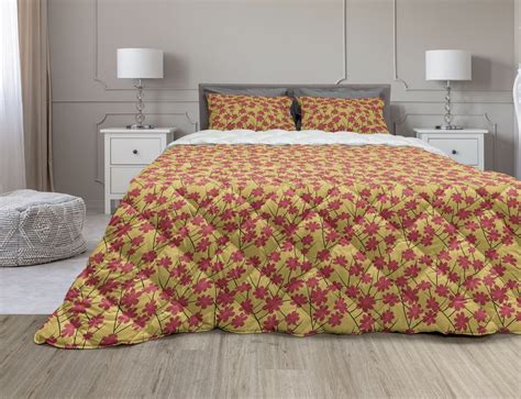 Floral Comforter And Sham Bedding Set Traditional Japanese Cherry