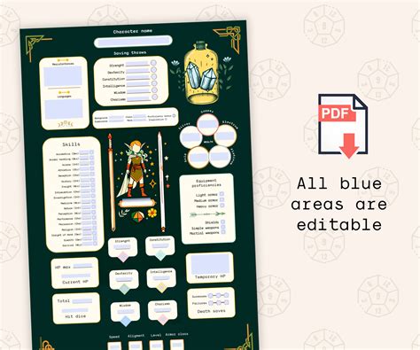 Dnd Character Sheet Dnd Elf Dnd Digital Journal Dungeons And Dragons 5e Simple Dnd Character