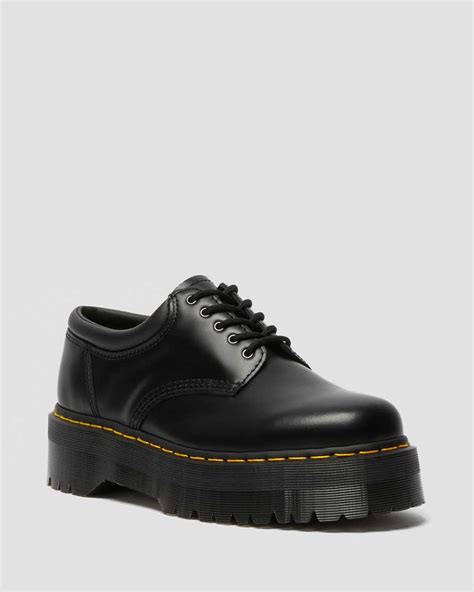 quad smooth leather platform shoes  black dr martens