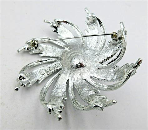 Vtg Sarah Coventry Big Brooch Pin Texture Silver Tone Gem