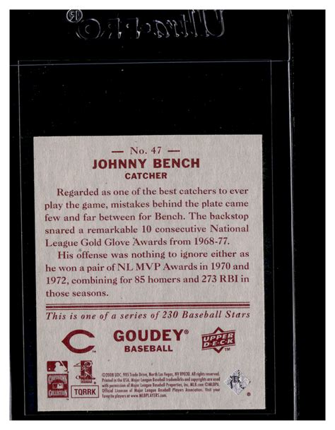 2008 Upper Deck Goudey Mini Red Backs 47 Johnny Bench EBay