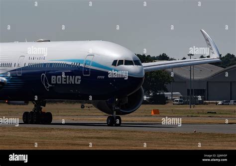 Boeing 777-9 (777X) with wingtips folded Stock Photo - Alamy