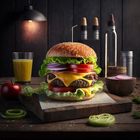 Cheeseburger Entre Carne Alface Tomate Cebola Queijo Derretido