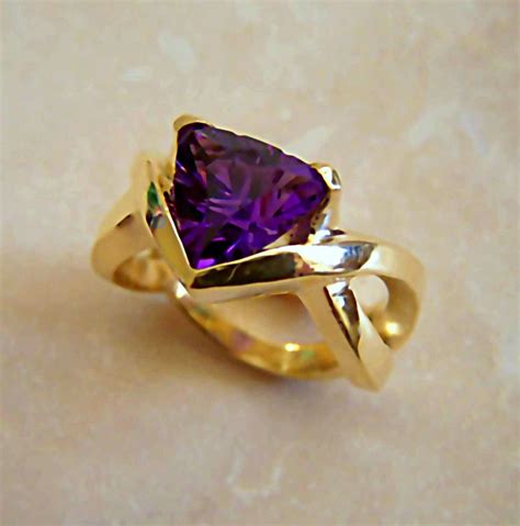 Handmade Designer Amethyst Ring Set In 18k Yellow Gold By Custom