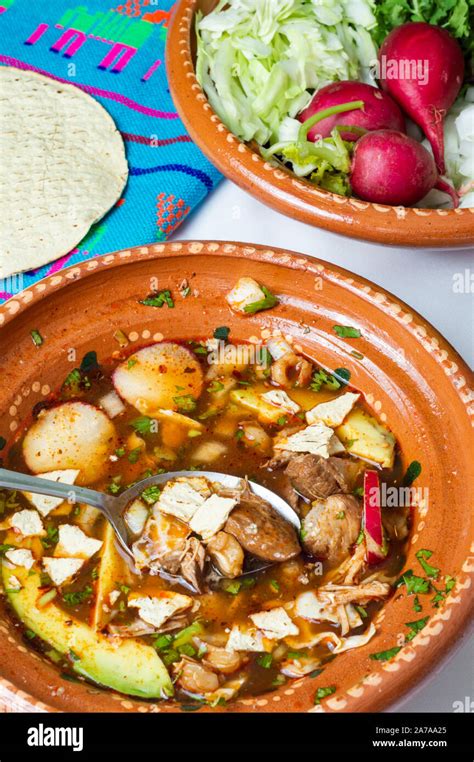 Red Pozole A Traditional Mexican Stew Made With Pork And Hominy Corn