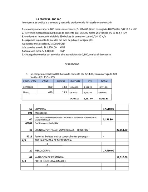 9 1 LA Empresa ABC SAC CASO Practico LA EMPRESA ABC SAC La Empresa