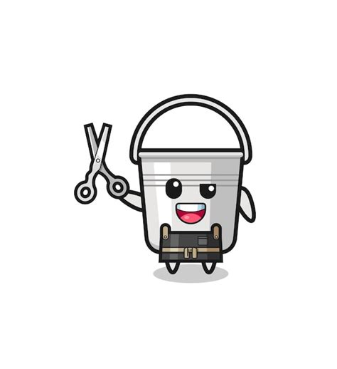 Premium Vector Metal Bucket Character As Barbershop Mascot Cute Design