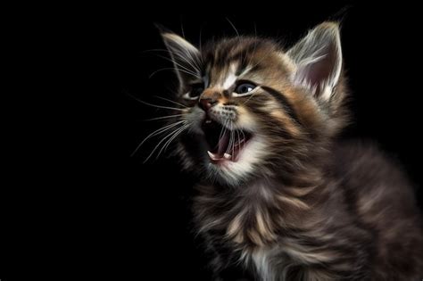 Premium AI Image A Kitten With Its Mouth Open On A Black Background