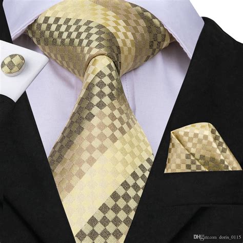 2020 HI TIE Noveity Silk Men Tie Set Green Yellow Plaid Necktie Hanky