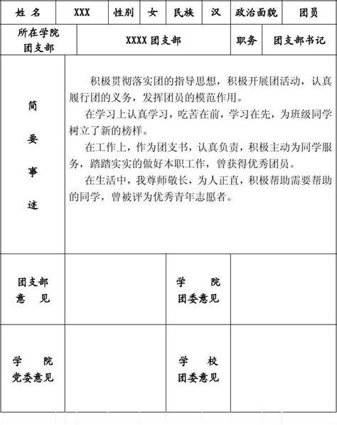 优秀团干部申报表word文档在线阅读与下载免费文档