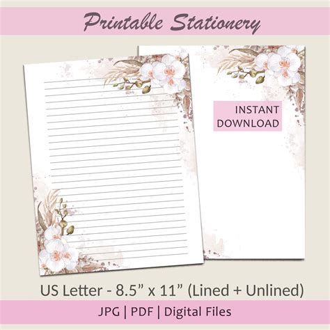 printable stationery floral letter writing paper personalized notepad