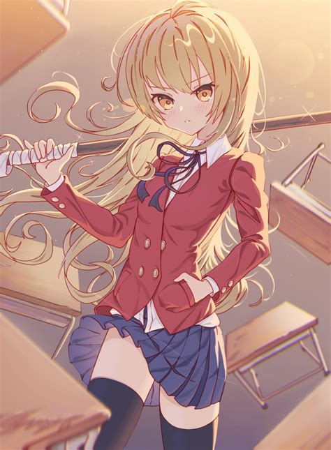 Safebooru 1girl Absurdres Aisaka Taiga Arm Up Bangs Black Legwear