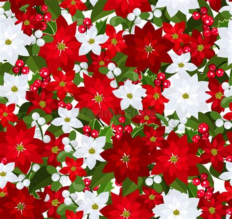 Seamless Pattern Of Christmas Poinsettia With Gold Stock Vector