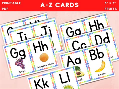 Fruits Alphabet Flashcards Fruits Montessori Cards Alphabet Educational ...