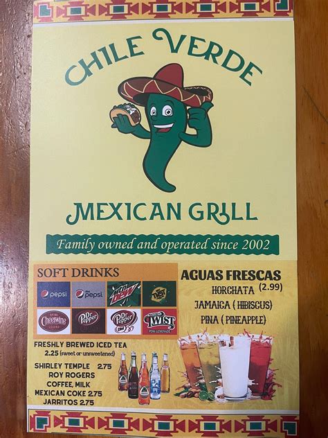 Menu At Chile Verde Mexican Restaurant Wilkesboro