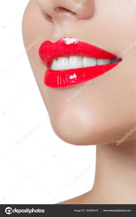 Sexy Lips Beauty Red Lips Makeup Detail Beautiful Make Closeup Stock