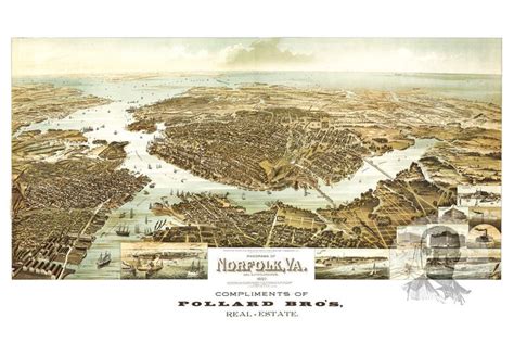 Norfolk Map 1892 Old Map Of Norfolk Virginia Art Vintage Print Framed