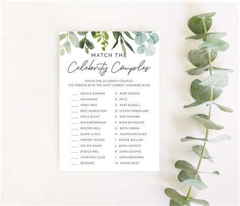 Match The Celebrity Couples Game Famous Couples Printable Etsy