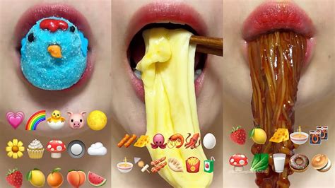 asmr 30 MINUTES EMOJI FOOD CHALLENGE MUKBANG DESSERT 침꼴깍 이모지 먹방 모음집