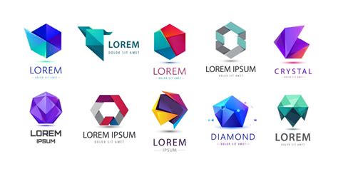 Set Of Abstract Geometric 3d Logos Shapes Vector Image